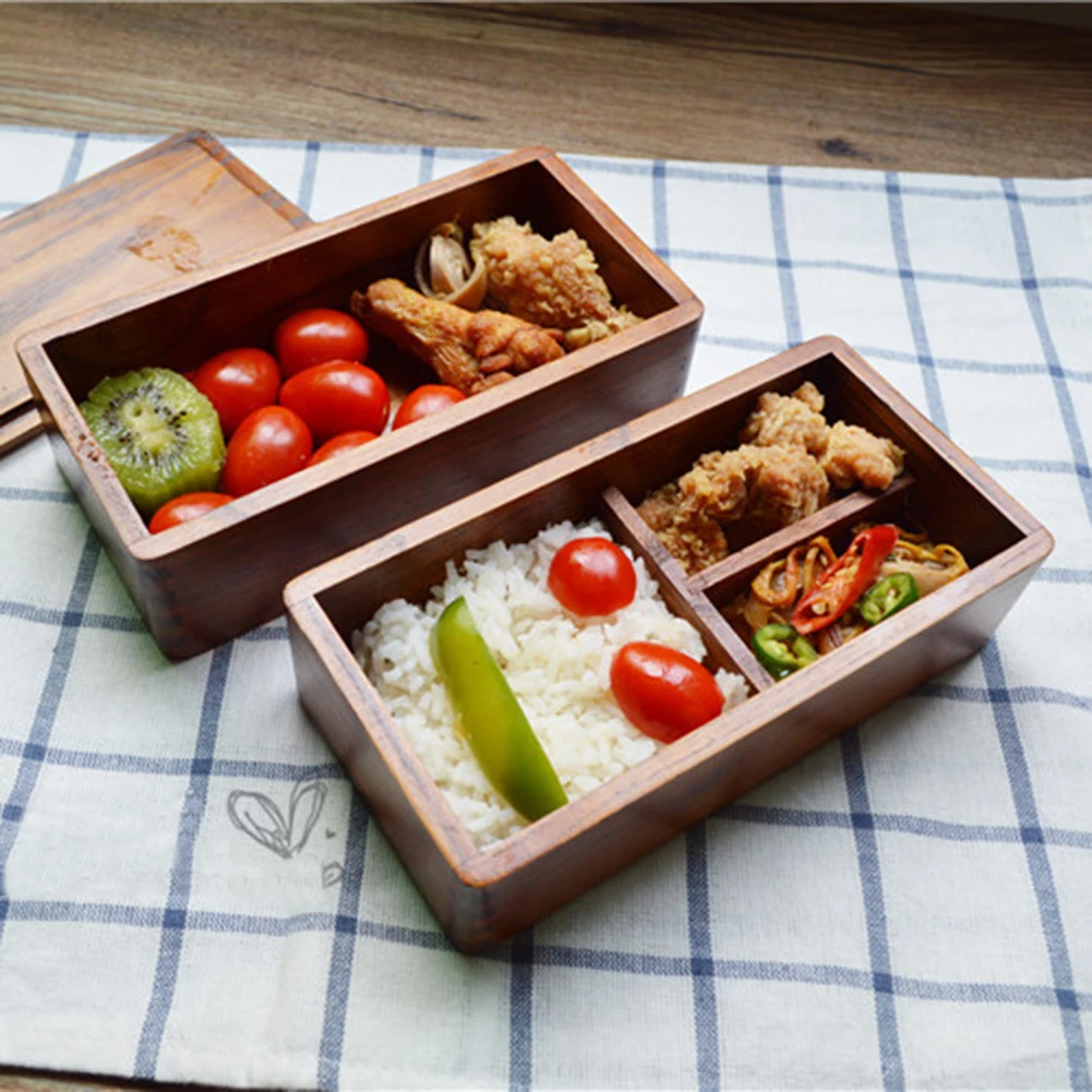 Double Layer Bento Box Wooden Lunch Box Home Portable Children Bento Box Japanese Camping Picnic Lunch Box Kitchen Utensils