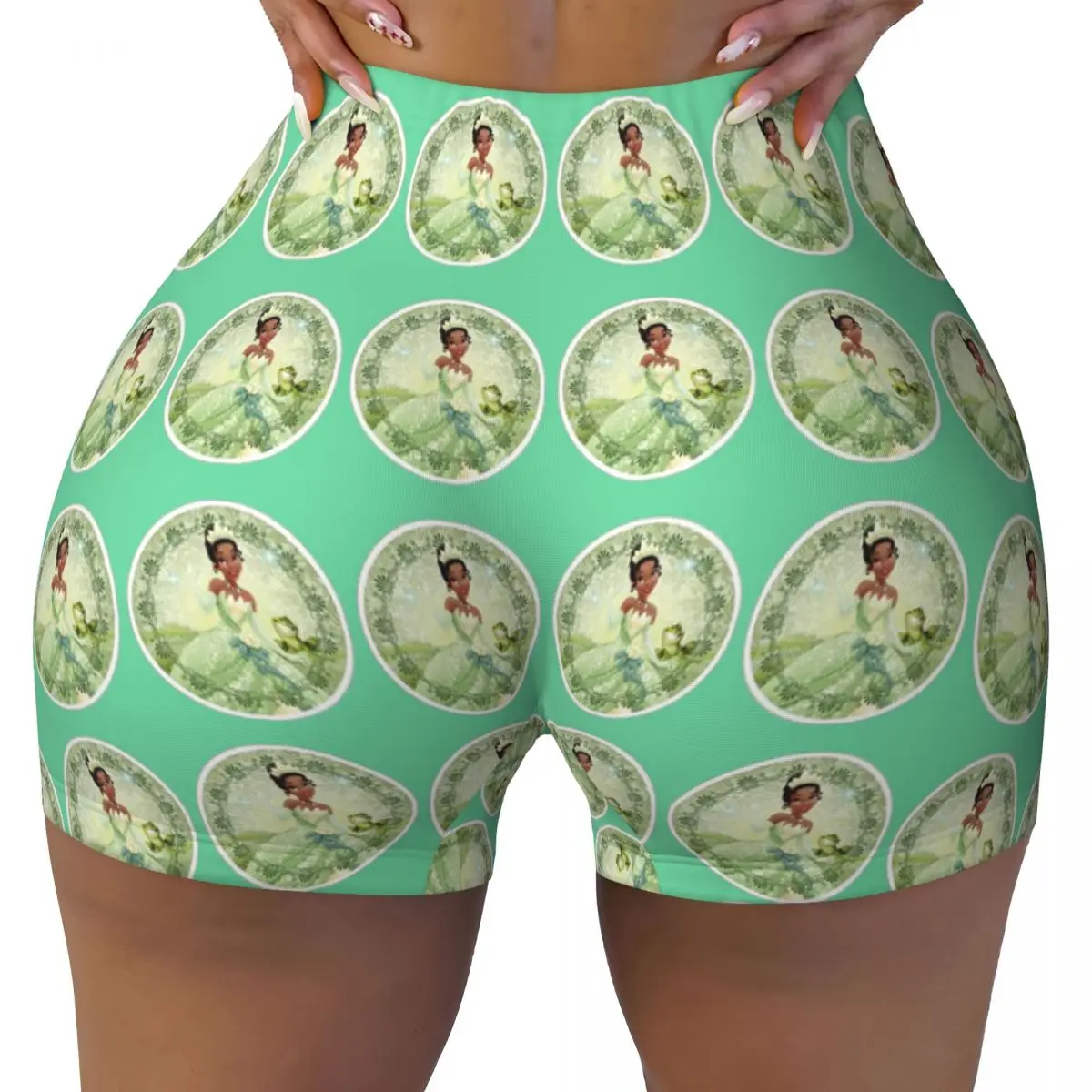 Custom Tiana Cartoons Anime Biker Running Gym Shorts Women's Athletic Workout Yoga Shorts