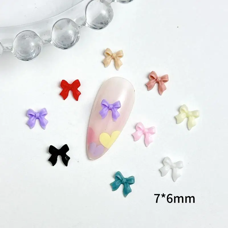 100PCS 3D เรซิ่นหวาน Mini Bowknots ตกแต่งเล็บ Kawaii สีทึบริบบิ้น Bows เล็บ Charms อุปกรณ์สําหรับเล็บ DIY