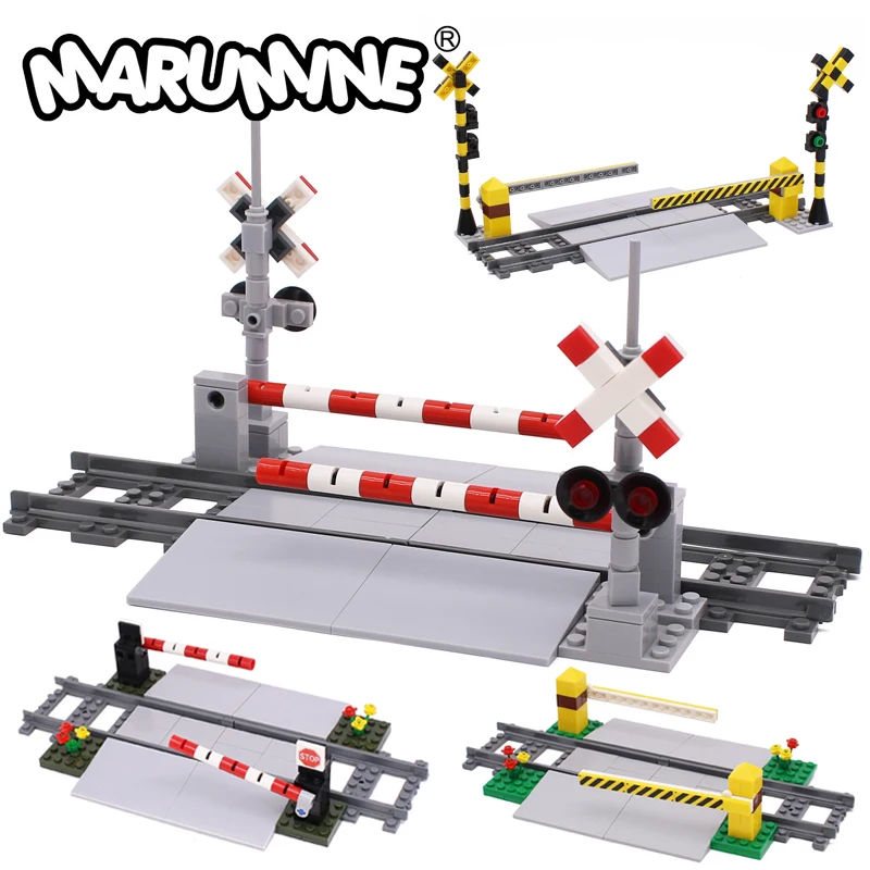 Marumine Bricks Railway Crossing MOC Train Railroad Aisel Model Kit with Sliding Bar Tracks Idea Street View Building Blocks Toy