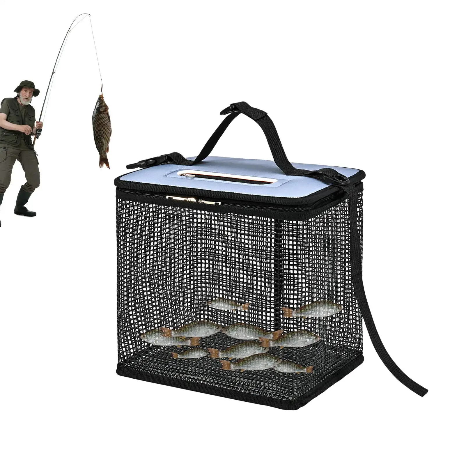 

Корзина для рыбы Складная плавающая корзина для рыбы Компактный держатель Сетчатая сетка Быстросохнущая портативная конструкция для крепления лодки на открытом воздухе