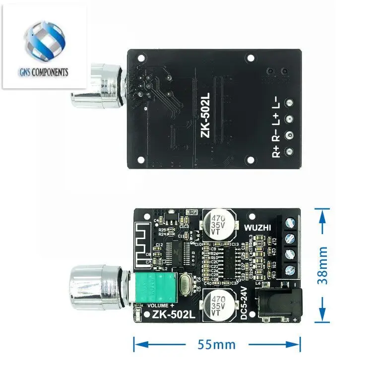 ZK-502L MINI Bluetooth 5.0 DC 5-24V Wireless Audio Digital Power amplifier Stereo board 50Wx2 Bluetooth Amp Amplificador