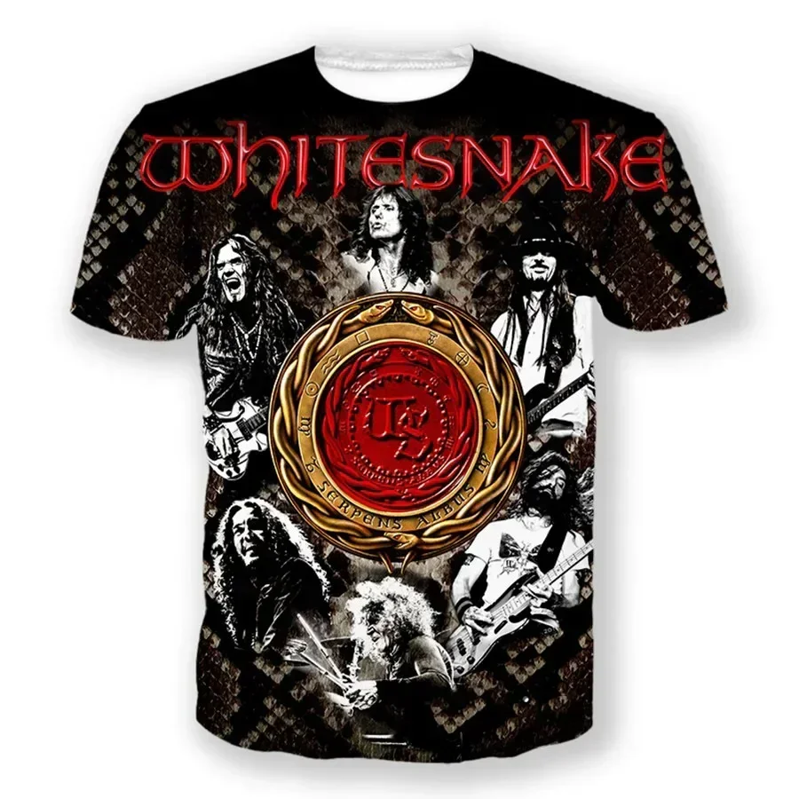 Men's T Shirt 3d Rock Band Whitesnake Print T-shirt Men Women Fashion Short Sleeve T-shirt Kids Hip Hop Tops Tees Punk Camisetas