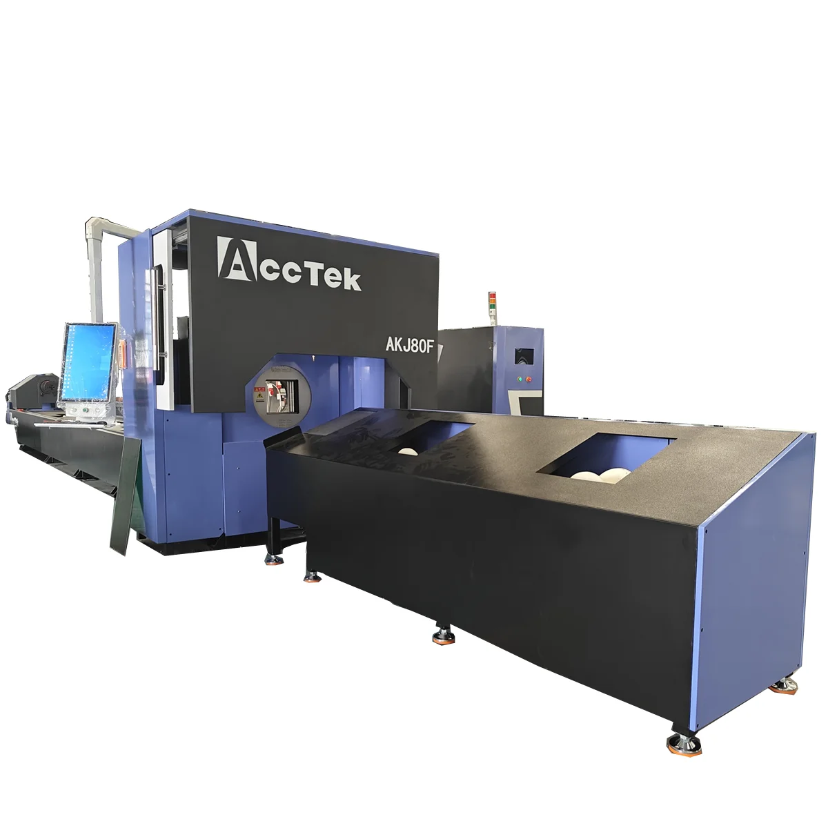 AccTek Máquina cortadora de fibra láser de dos/tres mandriles para corte de tubos, corte por láser de perfil de afinación de aluminio y acero
