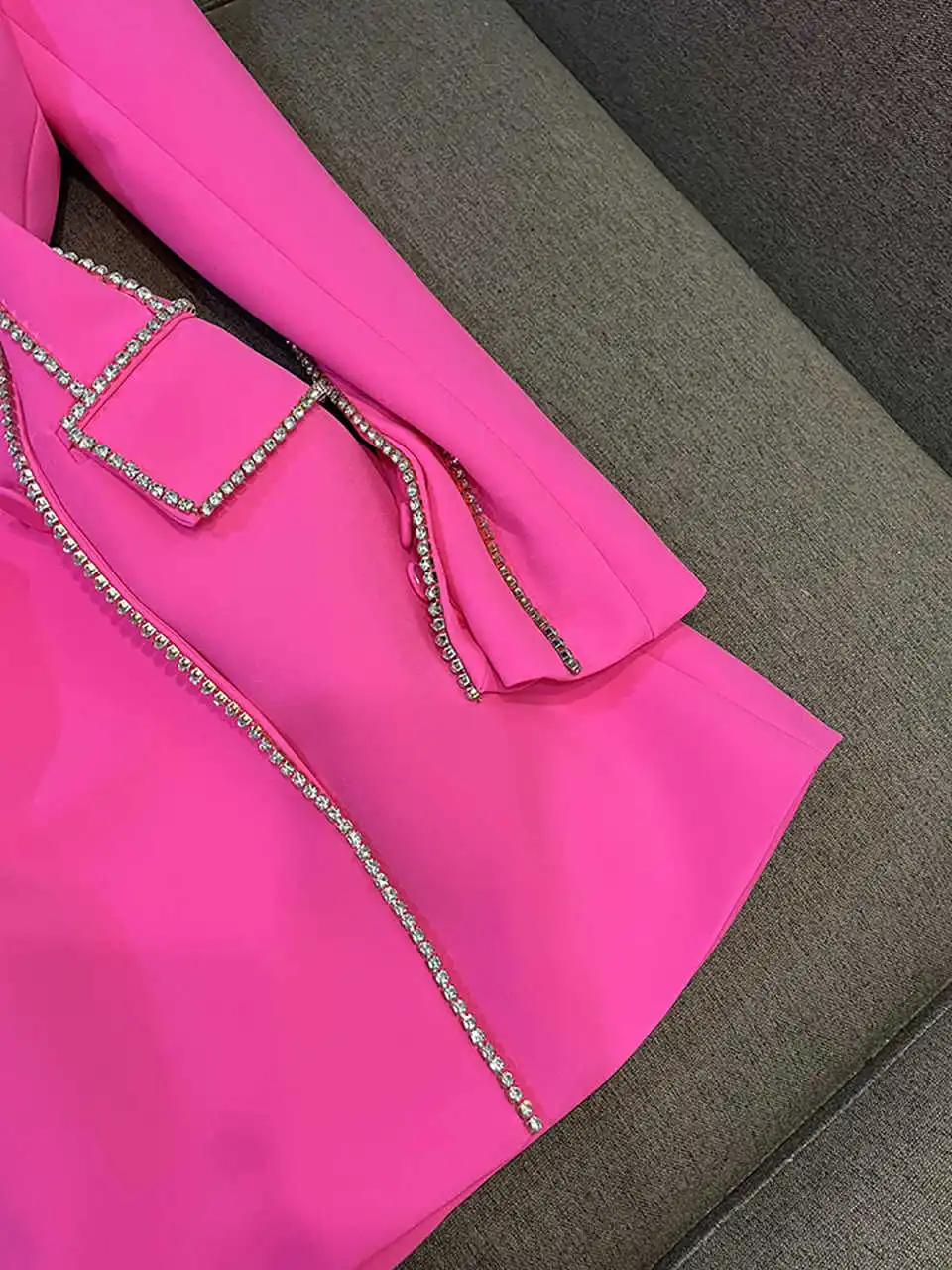 Abito da donna con perline Moda Slim Fit Blazer doppiopetto Giacca lunga da donna personalizzata Crystal Party Set da 1 pezzo