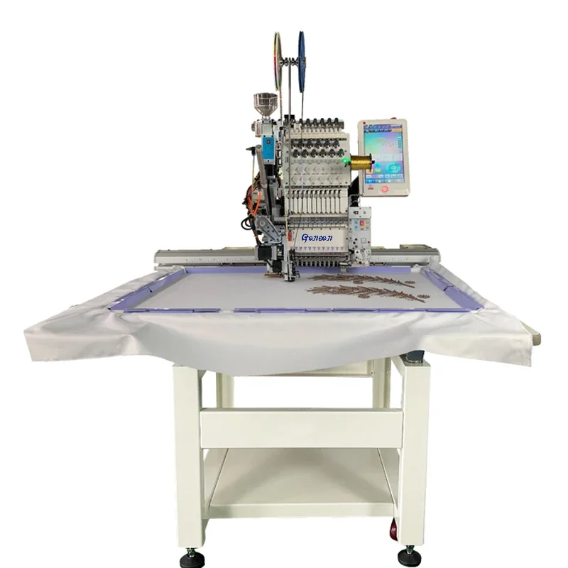 Multi-functional camera cutting cording sequin bead embroidery industrial single head embroidery machine computerized