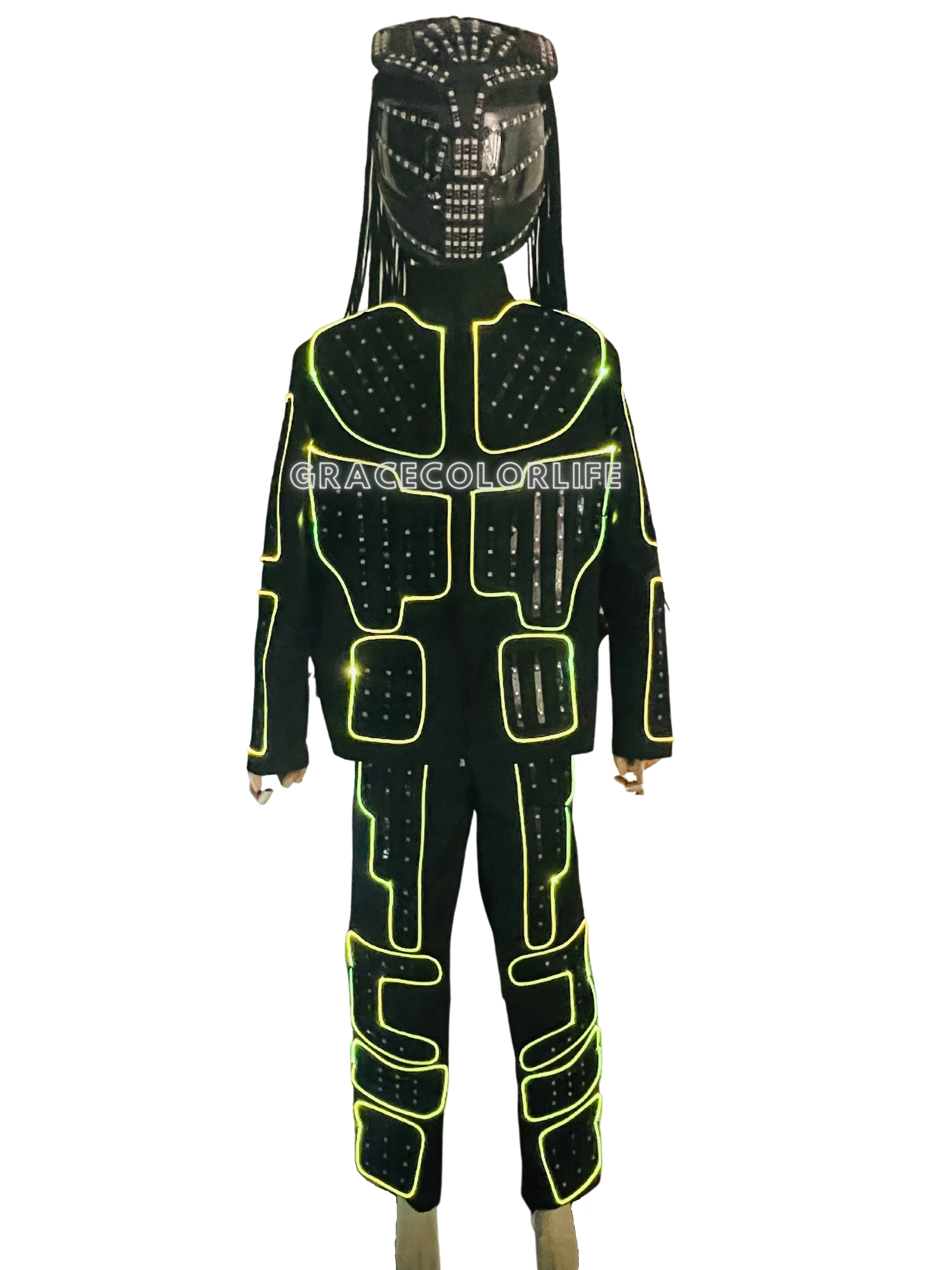 남성용 LED 로봇 라이트 파티 코스튬 성인용 헬멧 포함 발광 의상 공연용