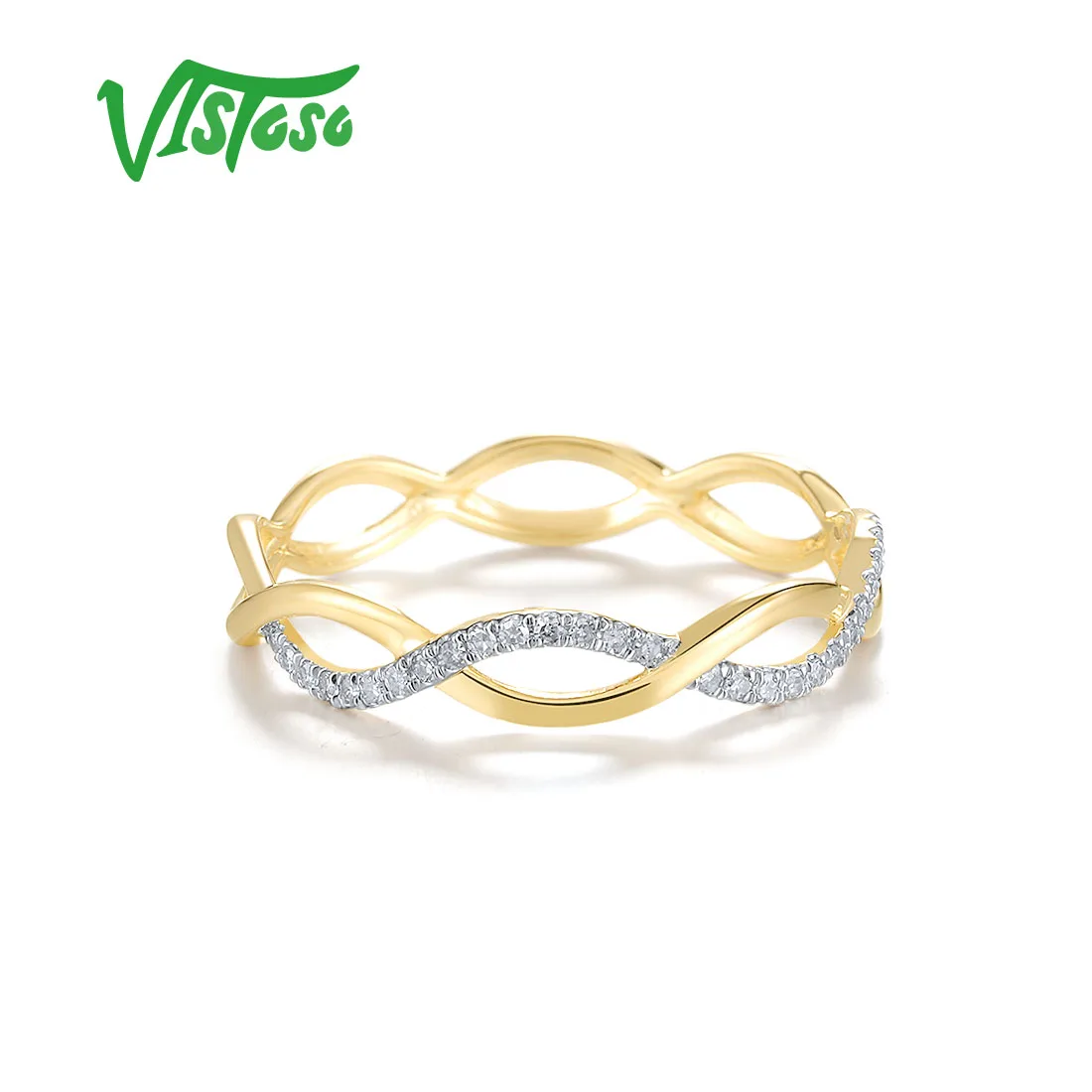 VISTOSO Authentic 14K 585 Yellow Gold Ring For Women Sparkling Diamond Cross Dainty Wedding Engagement Gifts Fine Jewelry