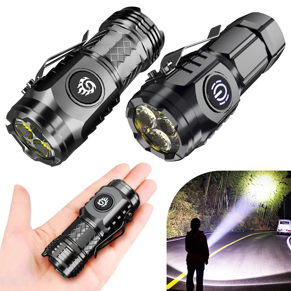 High Power LED Flashlight Torch Mini Portable Three-eye Multi-Function Flashlights Waterproof High Lumens Tactical Hunting Light