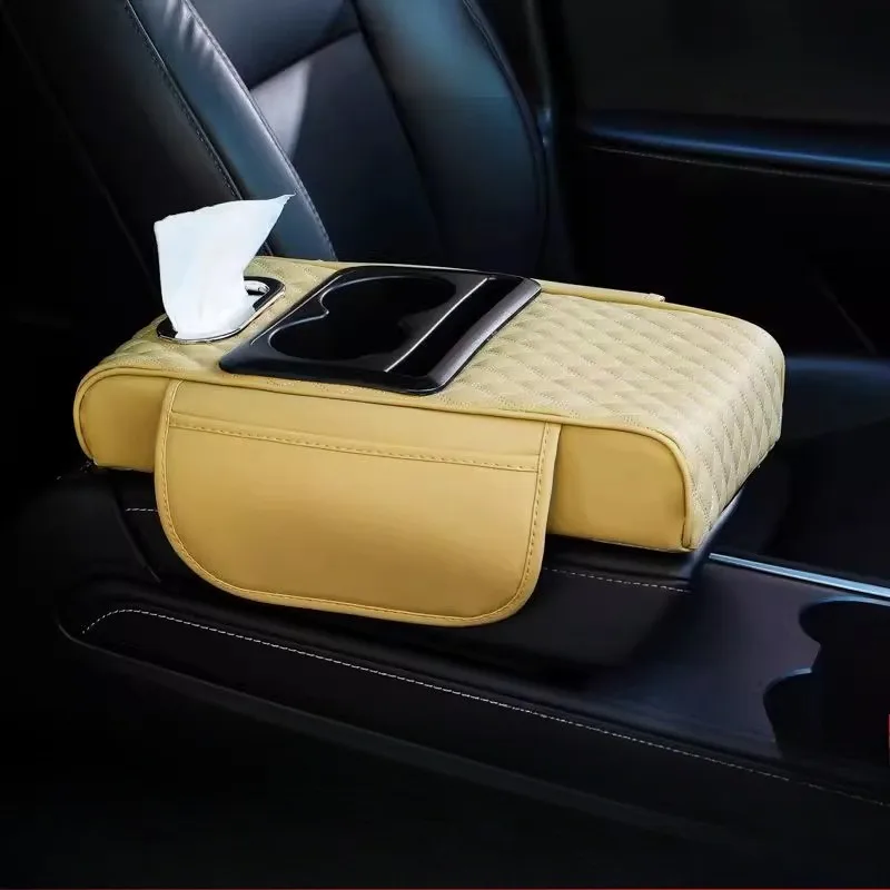 

Car Armrest Heightening Pad 4-in-1 Center Console Organizer with Tissue Box Cup Holder Auto Interior Decoration Accessories