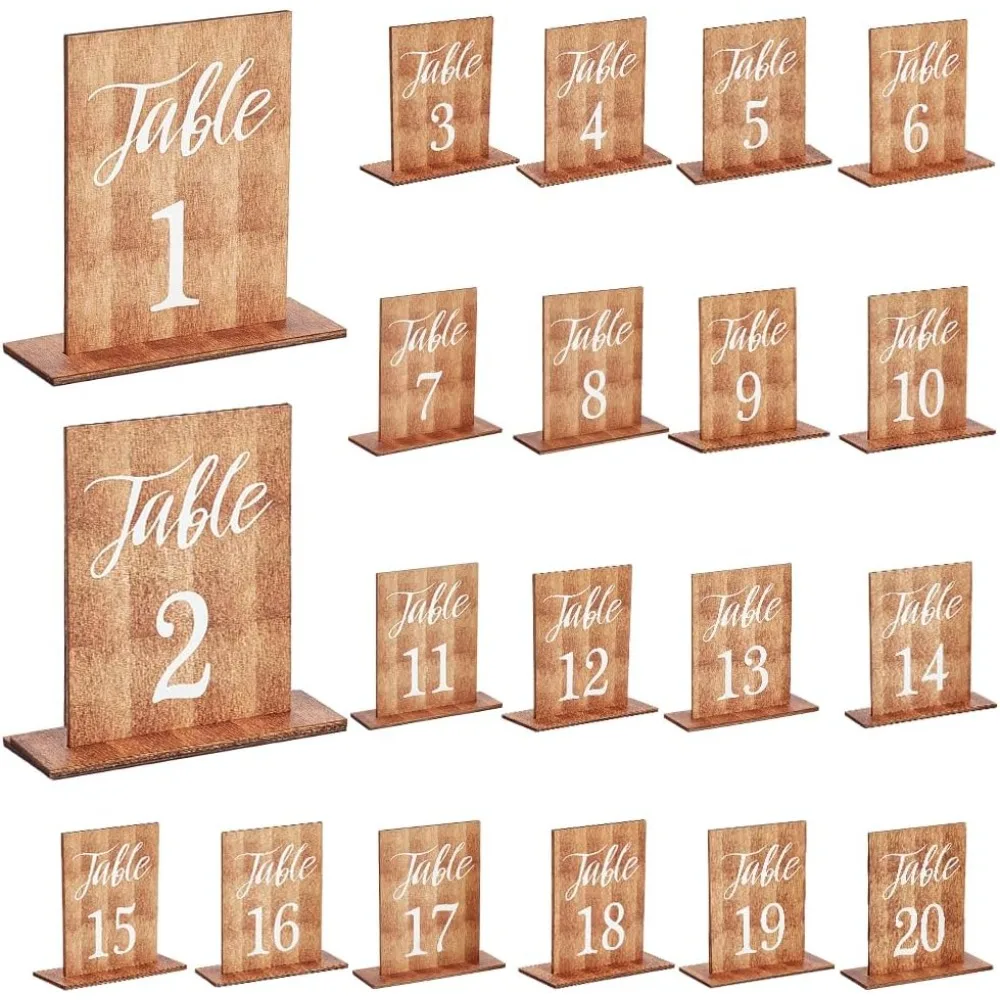 20 Sets Table Numbers Rectangle Wooden Sign Wedding Table Numbers with Wooden Base Rustic Wedding Centerpieces