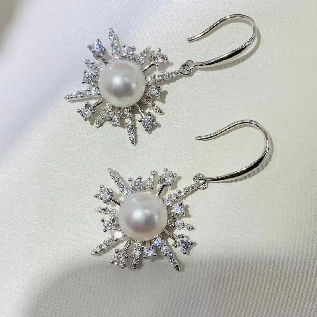 

Wholesale S925 Sterling Silver Earrings Mount Findings Settings Base Mounting Parts Accessory for 7-8mm Pearls 5 pairs/lot