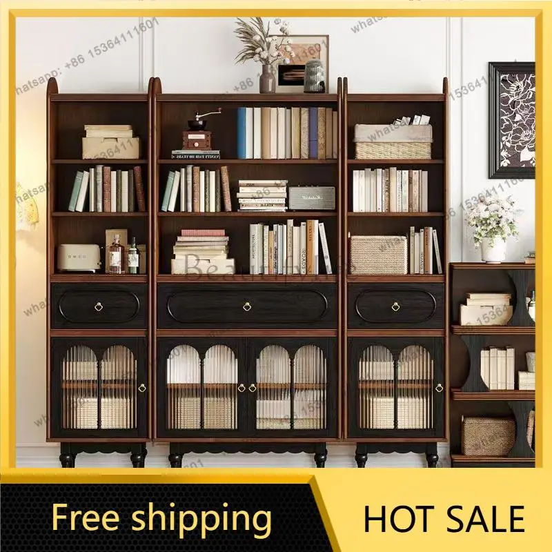 LJY French retro bookcase study bedroom shelf floor to wall storage display cabinet