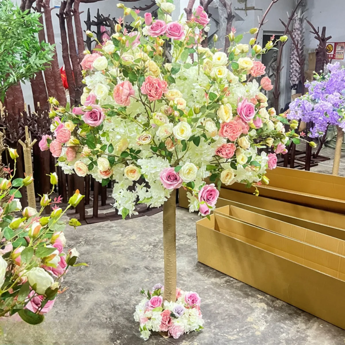 Emulated Flower Tree Cherry Blossoms And Roses Decoration For Party Wedding Ceremony Birthday Made Of Fiberglass Material