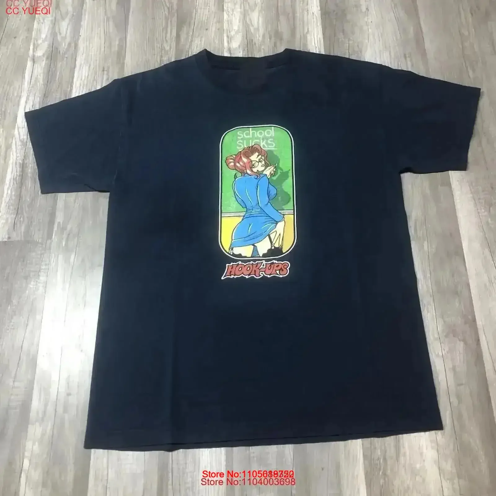 Vintage Hook Ups T Shirt Anime School Sucks Skateboarding 90s Mens Washed Top For Everyday Wear designer clothes vintage