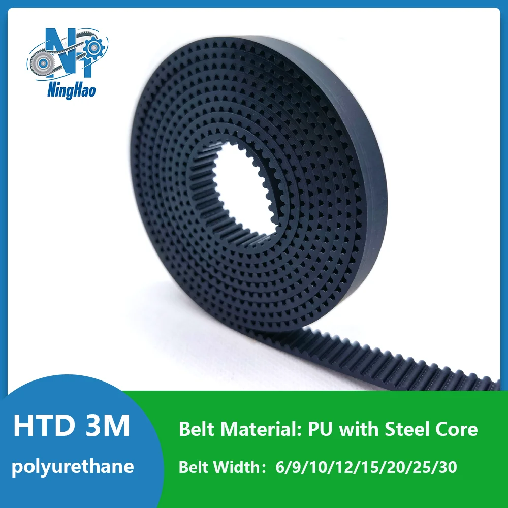 

HTD 3M Black Open high quality Timing Belt Width 6/9/10/12/15/20/25/30mm PU with Steel Core Polyurethane Steel Synchronous Belt
