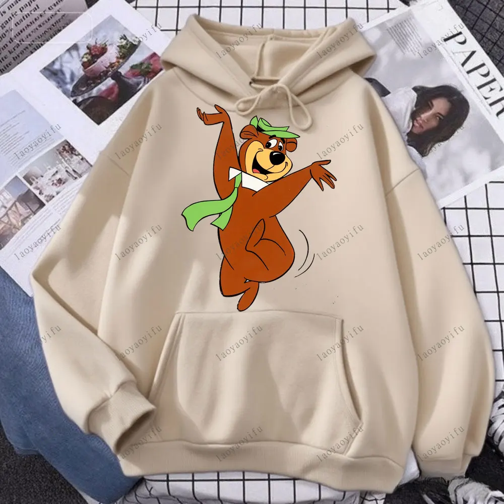 سترة بقلنسوة من The Yogi Bear Show مريحة بأكمام طويلة، سترة كاواي لطيفة مطبوعة برسوم كارتونية للرجال، بدلة رياضية شتوية دافئة #6