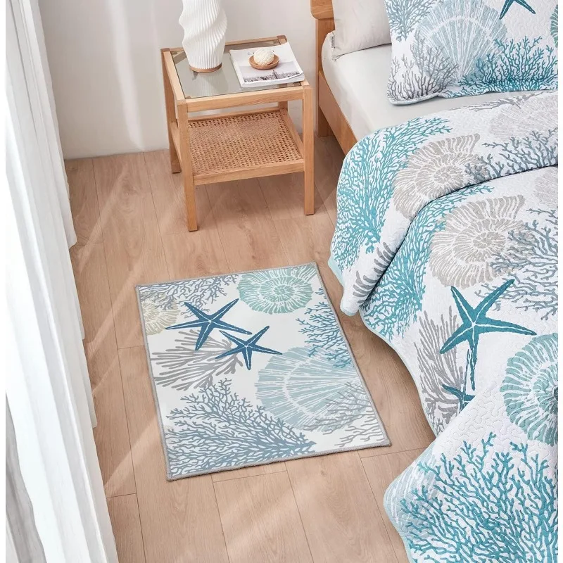 Coastal Area Rug 2x3 - Small Machine Washable Foldable Throw Rugs Non-Slip Beach Ocean Entryway Doormat Indoor Entrance Carpet