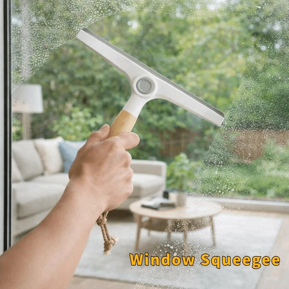 

Скребок для окон с вращающейся насадкой, не царапающий поверхность, из мягкого силикона, с деревянной ручкой, для удаления воды, ручной очиститель для ванной и зеркал