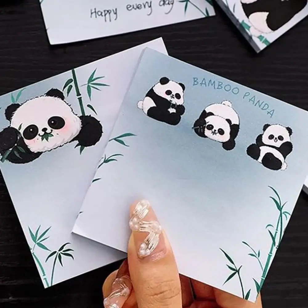 

10 pcs Cute Self-adhesive Sticky Notes Square Ins Style Panda Notepads School Supplies Smooth Writing Memo Pad Notebooks