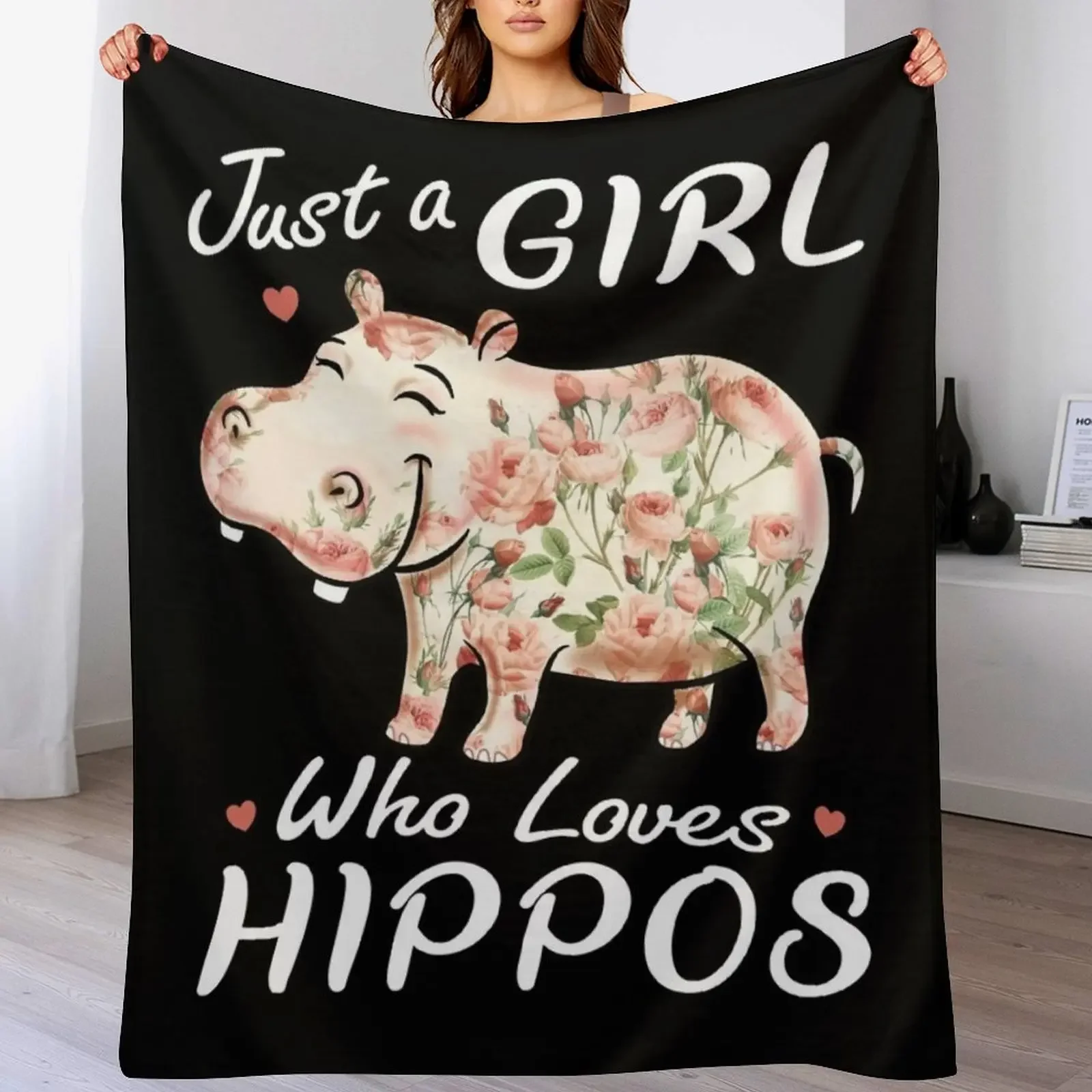 

Just A Girl Who Loves Hippos Flower Hippopotamus Throw Blanket Soft Bedroom Blanket for Night Sleeping
