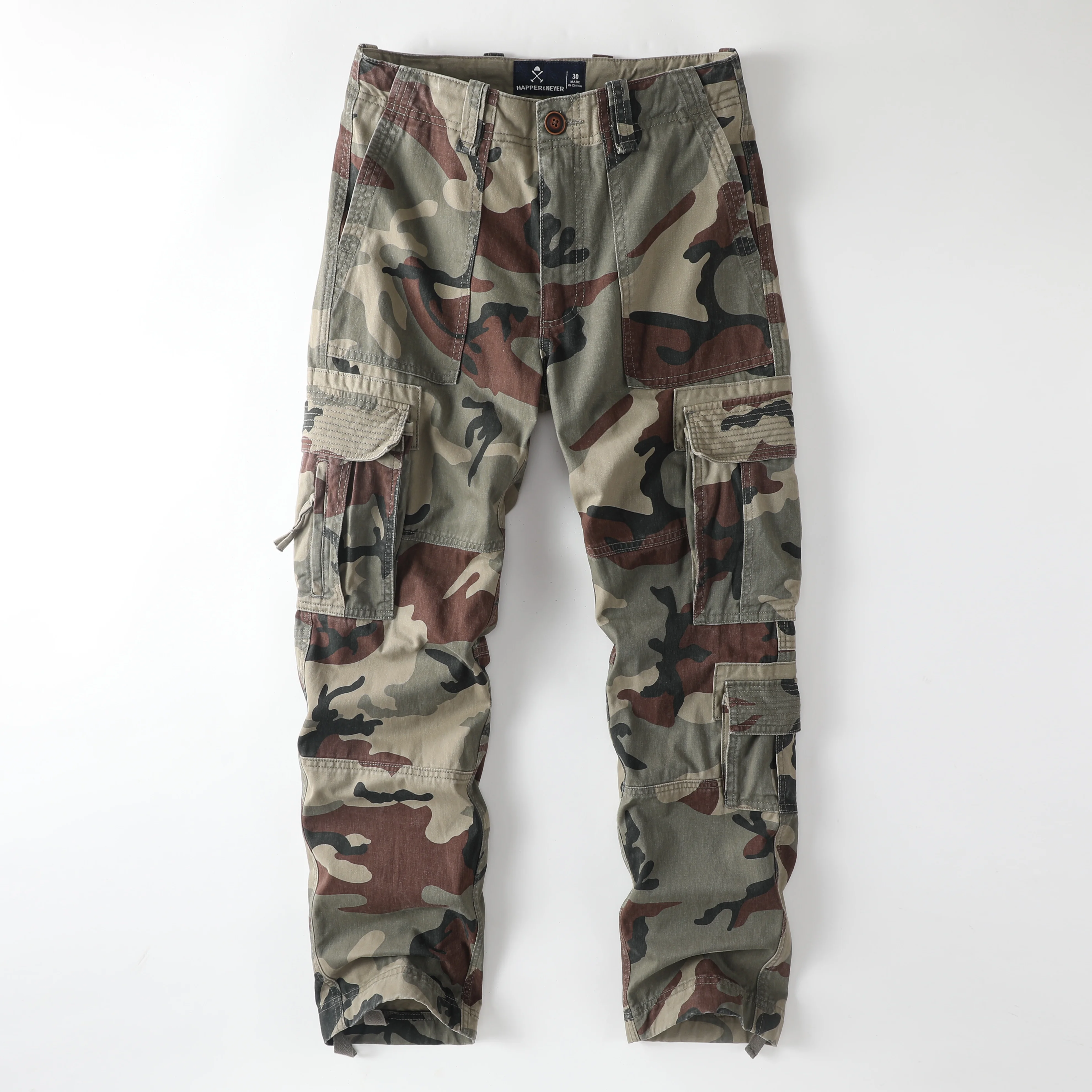 Retro Style Men's Cotton Casual Pants Multi-Pockets Plus Size Loose Straight Cargo Pants Fashion Outdoor Jogger Pants