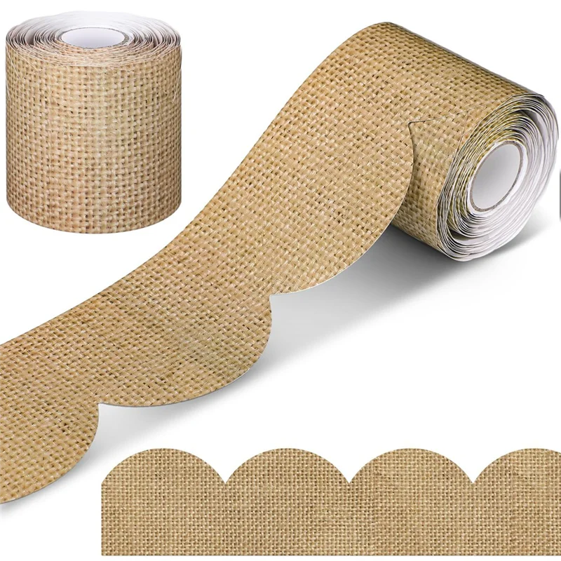A95I-Scalloped Roller Border Trim Decorations 65.6 Feet Burlap Bulletin Board Border For Back To School Classroom