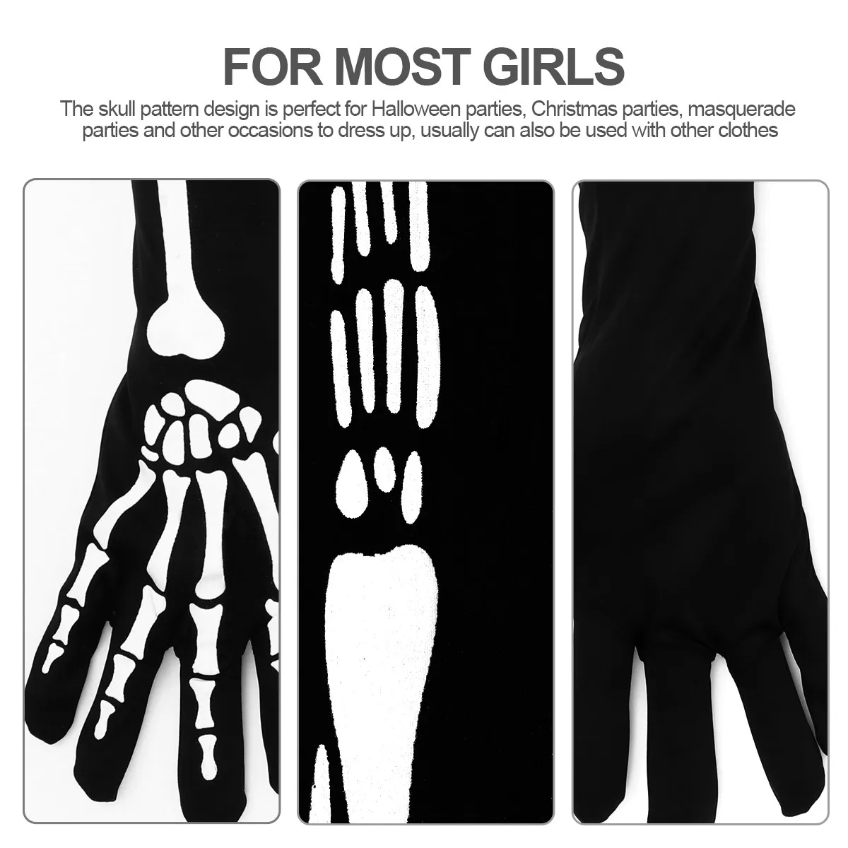 

1Set Halloween Bone Printed Glove Pantyhose Set Black White Elastic Comfortable Stretchy Perfect for Masquerade Carnival Stage