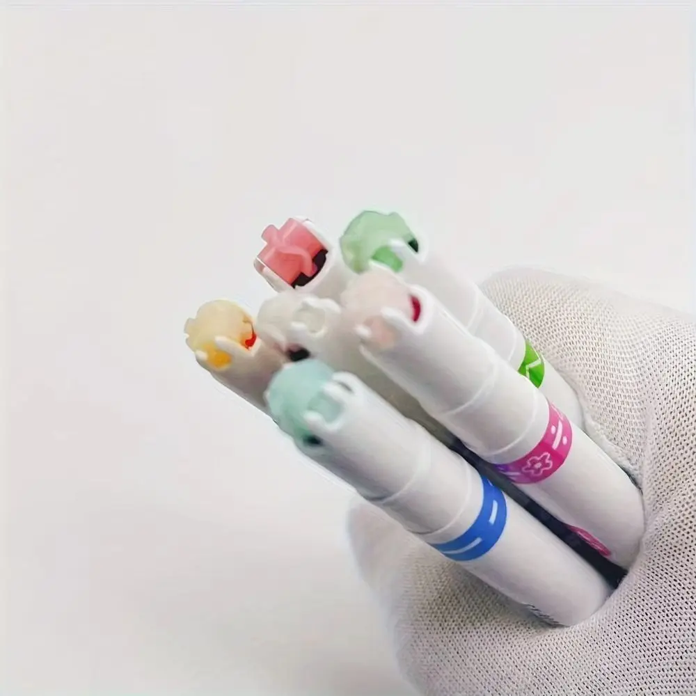 6Pcs/Set Creative Flower Shaped Curve Liner Pen 6 Colors Flowers Line Shaped Line Shaped Marker Single/Double Head Decorative