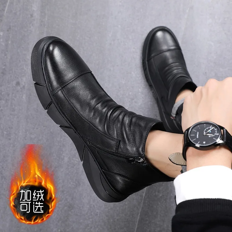 

Genuine Leather High Quality Boot for Men Winter Warm Snow Boot High Top Casual Leather Shoes British Style Men Boot Men's Shoes