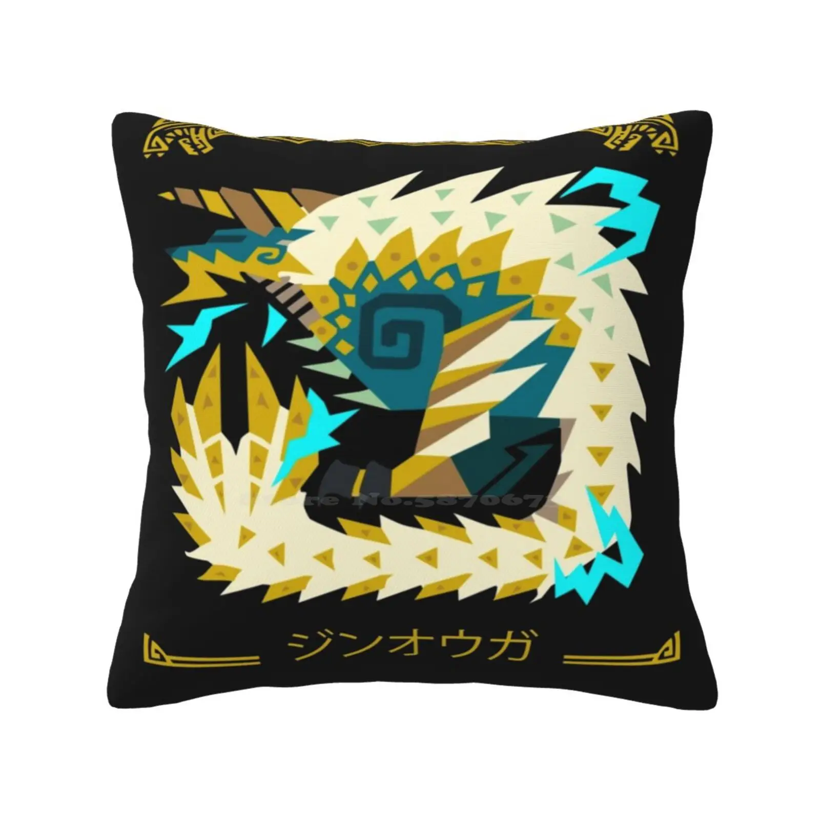 Zinogre-Fanged Wyvern Pillows Case Bedroom Home Decoration Zinogre Monster Hunter Mhw Iceborn Gamer Kanji Japanese