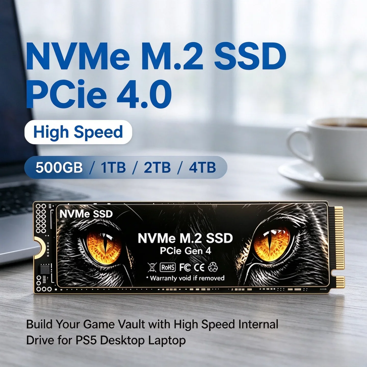 NVMe M.2 SSD PCIe 4.0 High Speed Hassle-Free Internal Drive for Gaming PS5 Desktop Laptop with Easy Install 500GB 1TB 2TB 4TB