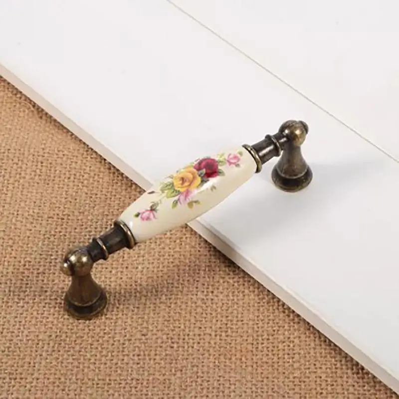 Vintage Antique Bronze Flower Ceramic Cabinet Handle Cabinet Cupboard Drawer Closet Knobs Pull DIY Door Handles Home Decorations