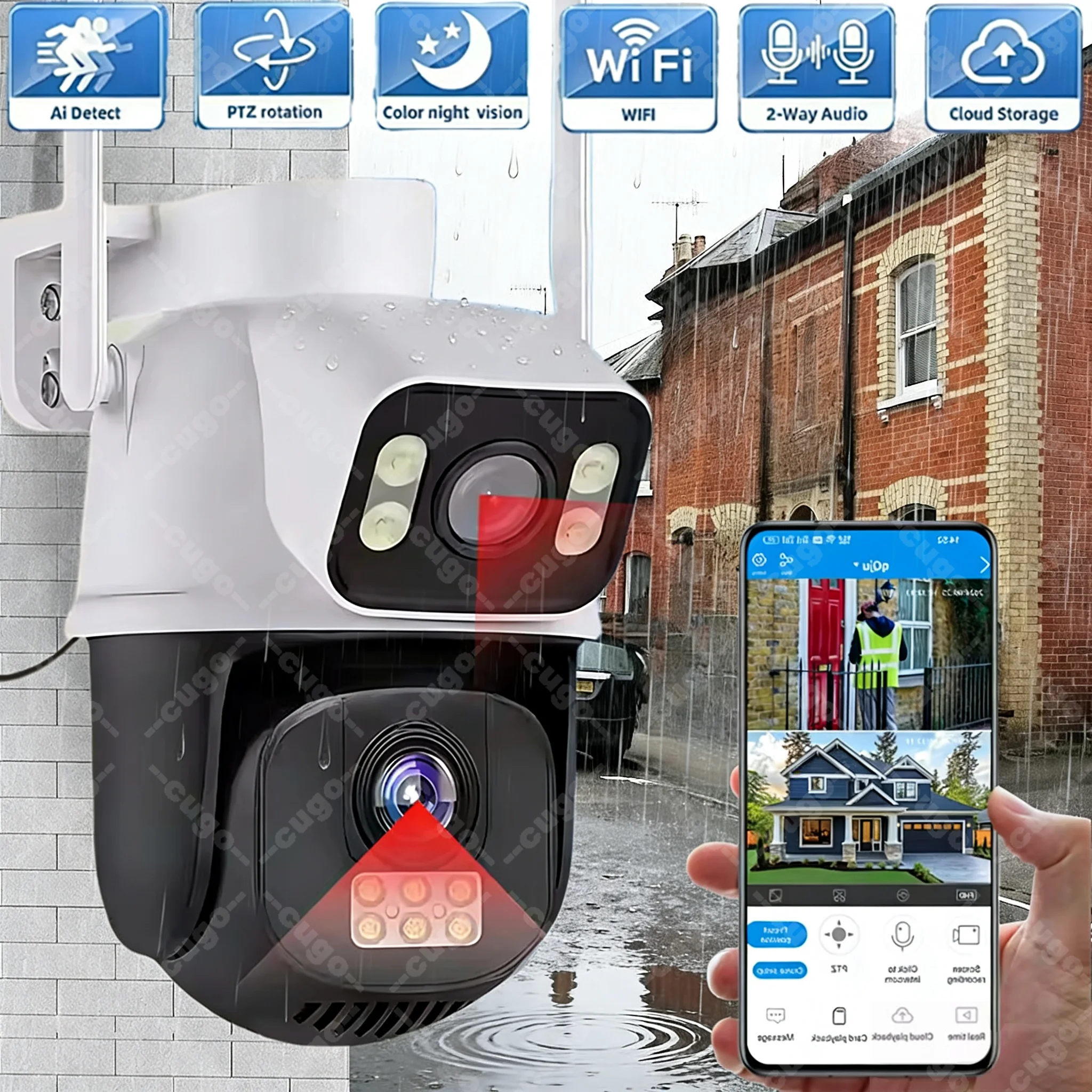 

4K 8MP WiFi Surveillance Camera AI Human Detect Dual Lens 10X Digital Zoom UHD Camera Outdoor Waterproof Security PTZ IP Cameras