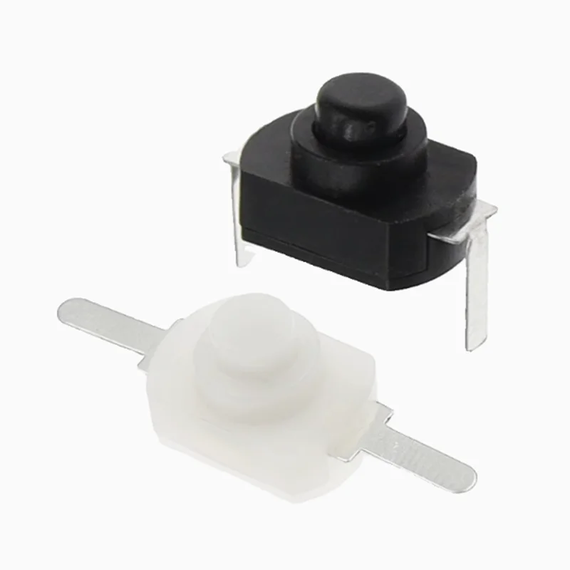 Flashlight switch 1208YD self-locking black bent foot/flat foot bipin 16340 button switch white copper foot