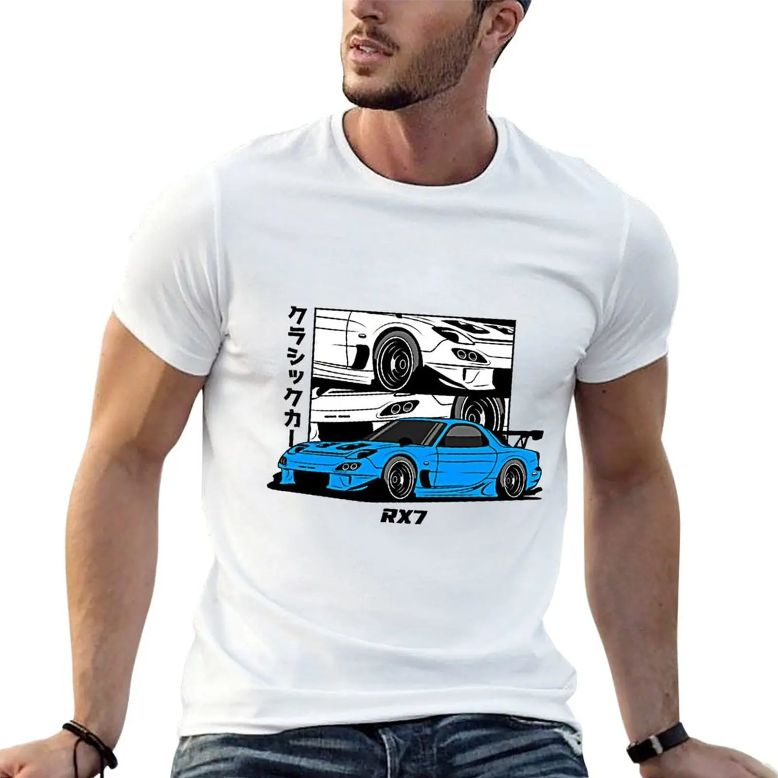 

Blue RX 7 Comic T-Shirt cotton t shirts man 100% man t shirts for men casual T-Shirt