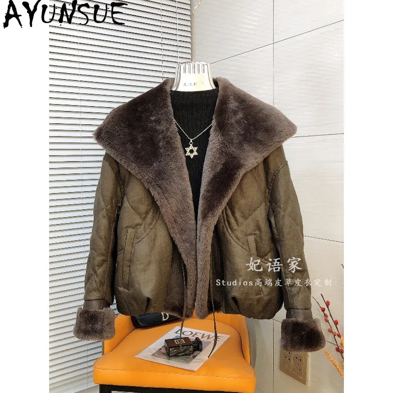 AYUNSUE Women's Down Coats and Parkas Fashion Lapel Lamb Wool Jackets Short White Goose Down Jacket Woman Clothes Ropa Mujer
