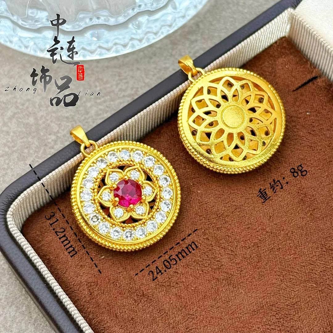Diamond-encrusted sunflower compass pendant new Chinese rose window compass 9999gold