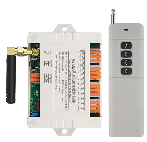 3000m AC 110V 220V 4CH Wireless Remote Control LED Light Switch Relay Output Radio RF Transmitter And 433 MHz Receiver