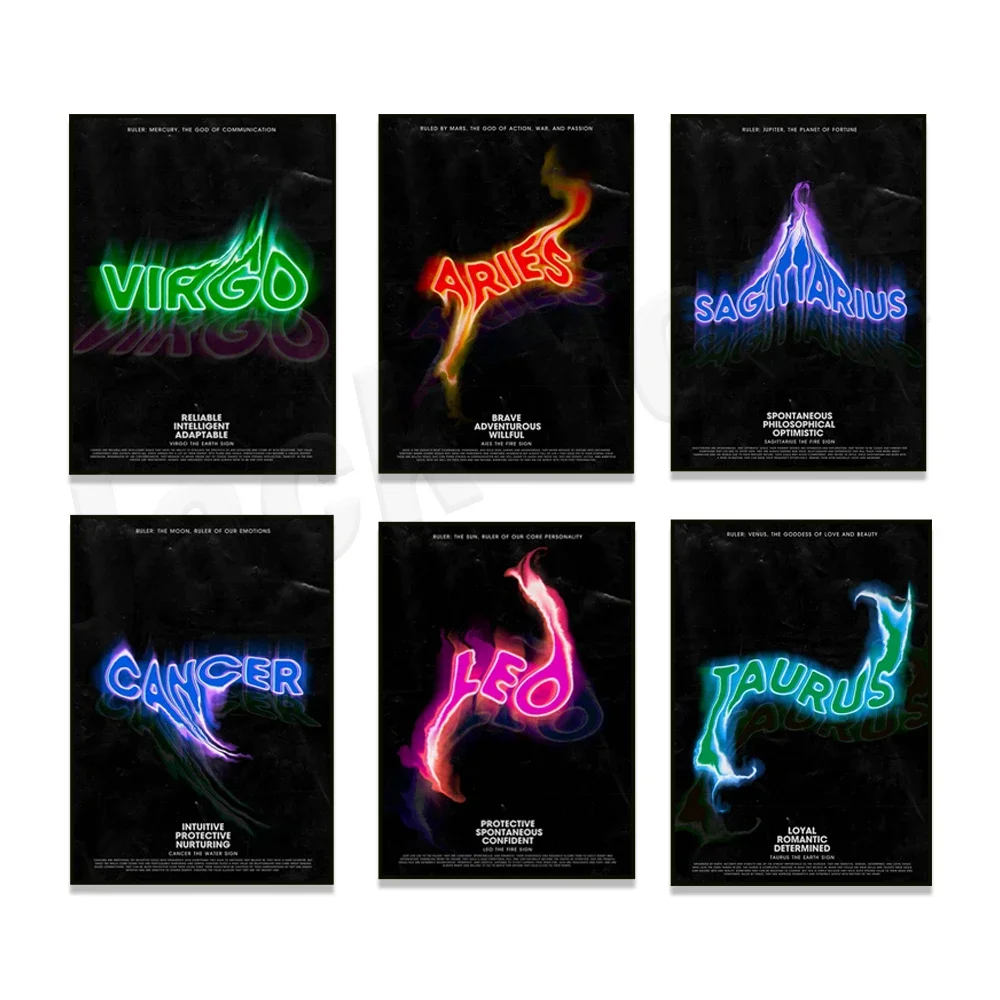 Minimalist Twelve Constellation Animal Poster Horoscope Nursery Wall Art Canvas Print Zodiac Astrology Sign Painting Home Decor