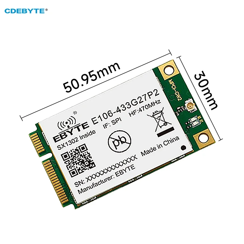 SX1302 Modulo gateway LoRaWan 433 MHz CDEBYTE E106-433G27P2 Interfaccia PCI-e 27 dBm Modulo SMD SPI IPX 5KM a basso consumo energetico