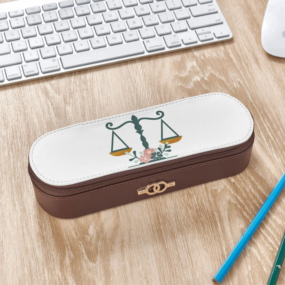 Étuis à crayons en cuir avec logo de la balance de la justice, pour avocats, fournitures de papeterie, boîte à stylos