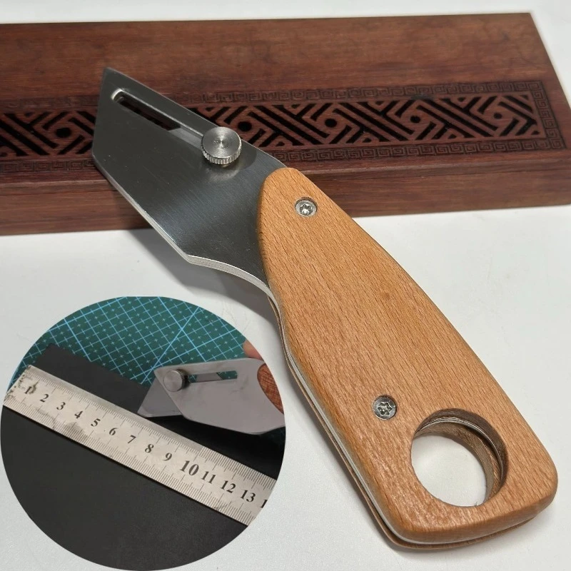 Wood-handled Heavy-duty Trapezoidal Non-shaking Leather Cutting Knife DIY Leather Crafts Bag/waist Belt Precision Cutting Tools