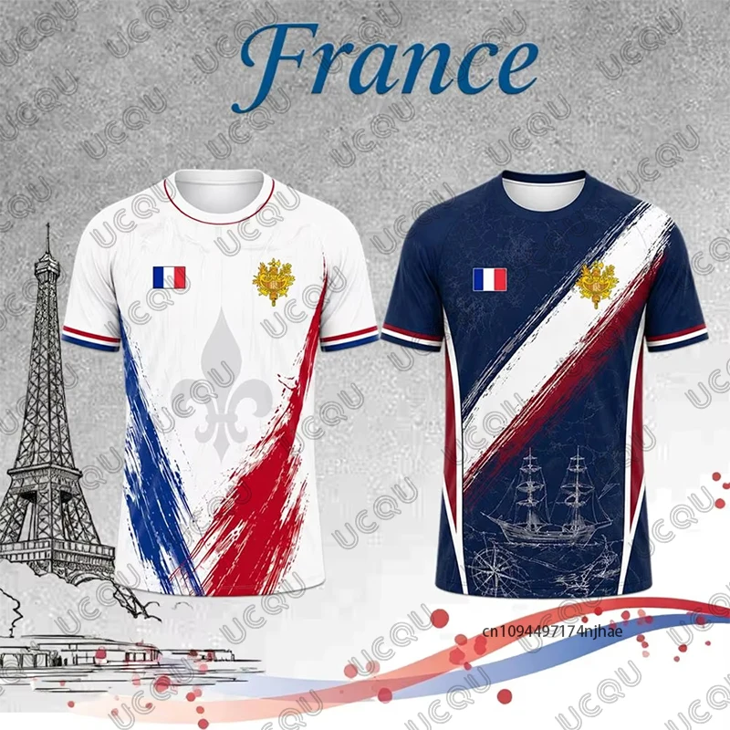 2026 New France Flag Print Soccer Jersey For Men T-Shirt Summer Quick-Drying Sports Short Sleeve Tees Casual Kids/Adult Tops