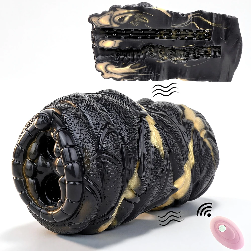 GEEBA Vibrating Male Masturbator Beast Style Dual Channel Vagina Anal Sex Toy Remote Control Monster Pocket Pussy Adult Onahole