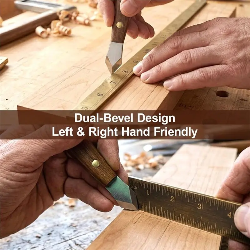 AAAN-For Woodworking Marking Knife Set- 2Pcs Bevel Scribe Tools Featuring Stainless Steel Blades And Wood Handles