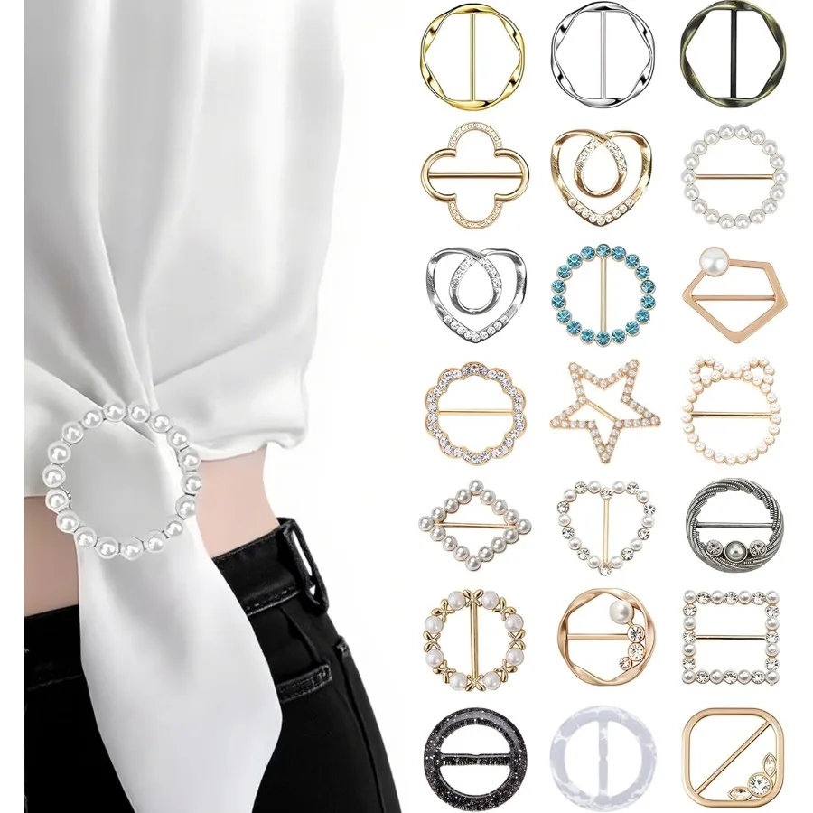 

21 шт., женские зажимы для рубашек, зажим для футболки, прищепка для шарфа, кольцо и женские шлепанцы для шарфов, платье, угловые пуговицы с узлом, женская мода