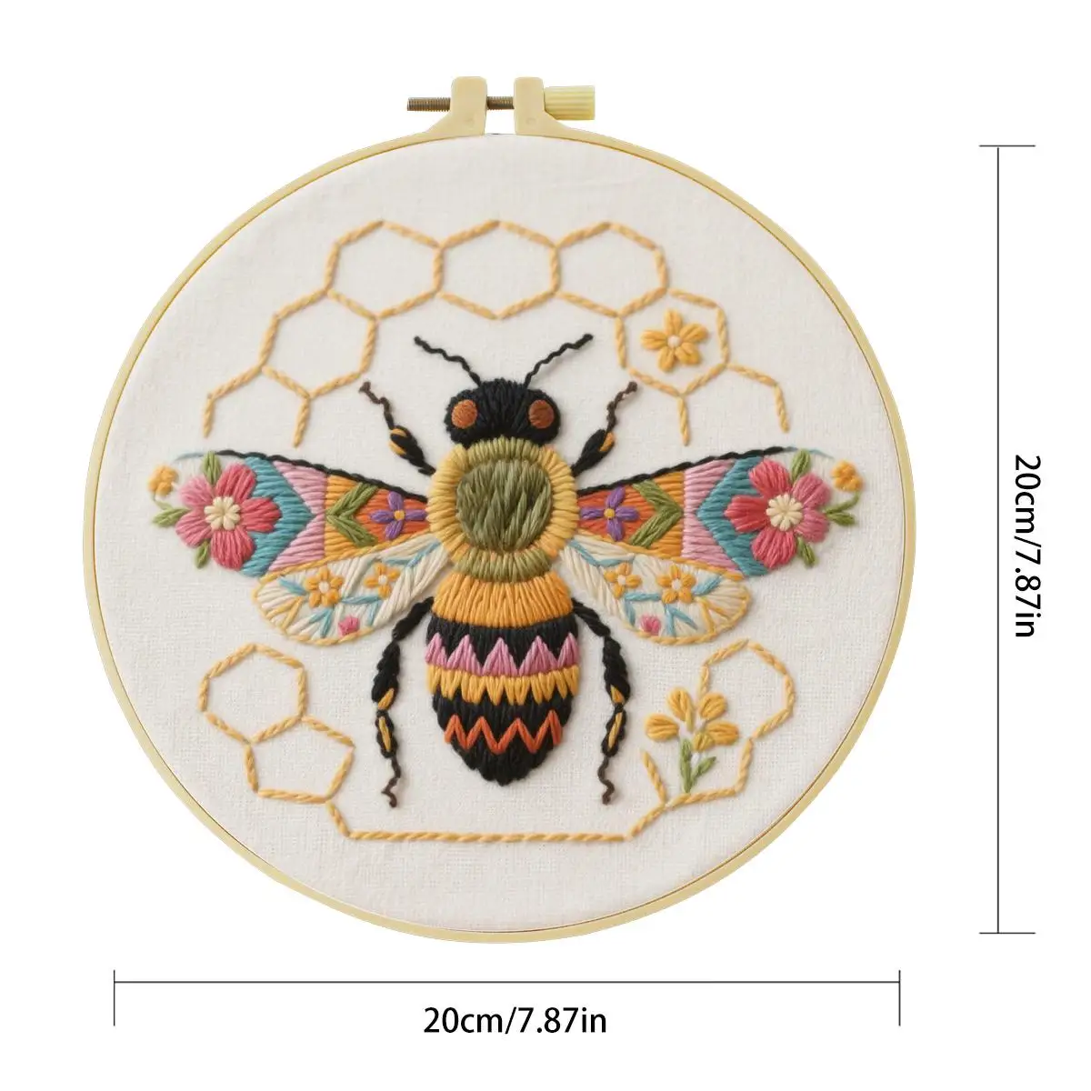 1 Stück 20x20 cm/15x15 cm 7,87/6,3 Zoll Bienen-Stickerei-Starter-Kit DIY-Kit DIY-Stickerei-Set Handarbeiten Heimdekorations-Set für Anfänger – Detail 4