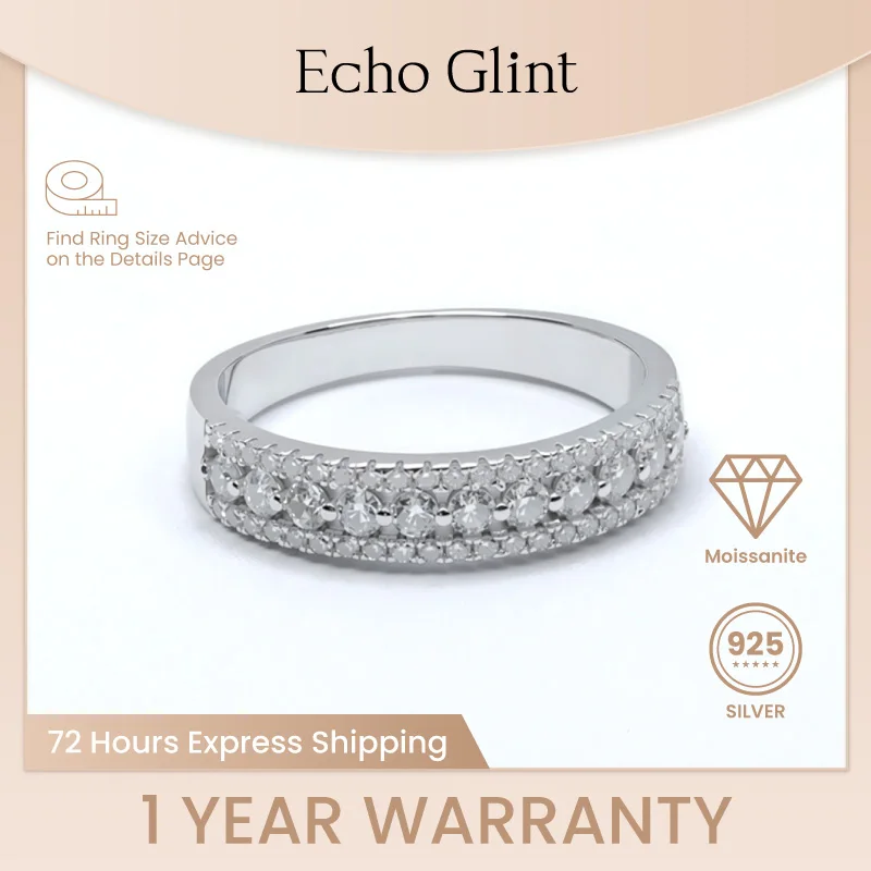 

Echo Glint 1CT D Color Moissanite Rings For Women S925 Silver Diamond Half Eternity Band Luxury Fine Jewelry Anniversary Gifts