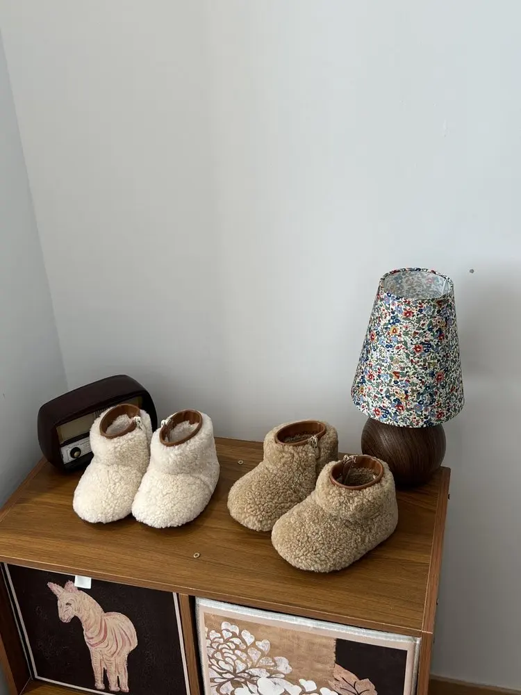 2026 Winter Neue Kinder-Knöchelstiefel Flauschig Warme Plüsch-Kurzstiefel für Jungen und Mädchen Runde Spitze Outdoor-Baumwollschuhe – Detail 3